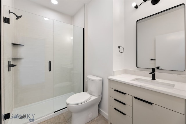 2806 S 30th Ave, Bozeman, MT 59718 - full bathroom featuring vanity, toilet, a stall shower, and recessed lighting