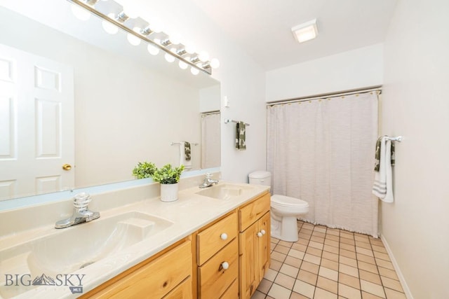 1319 Mcclellan, West Yellowstone, MT 59758 - bathroom with tile patterned flooring, double vanity, and curtained shower