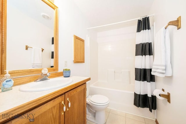 1319 Mcclellan, West Yellowstone, MT 59758 - bathroom featuring tile patterned floors, vanity, and shower / tub combo with curtain