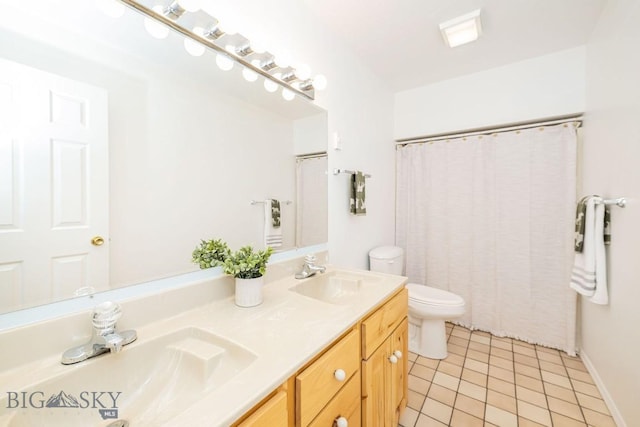 1319 Mcclellan, West Yellowstone, MT 59758 - bathroom featuring tile patterned floors, double vanity, and curtained shower