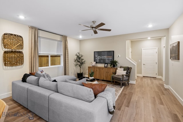 1823 N Cottonwood Rd, Bozeman, MT 59718 - living area with ceiling fan, light wood finished floors, recessed lighting, and baseboards