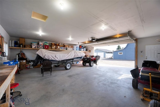 garage with a garage door opener