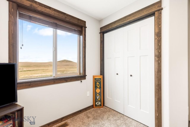 bedroom featuring a closet, carpet flooring, and baseboards