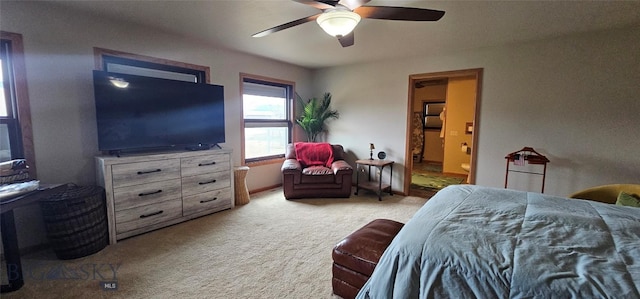 719 Jefferson St, Ennis, MT 59729 - bedroom featuring carpet flooring, ceiling fan, and connected bathroom
