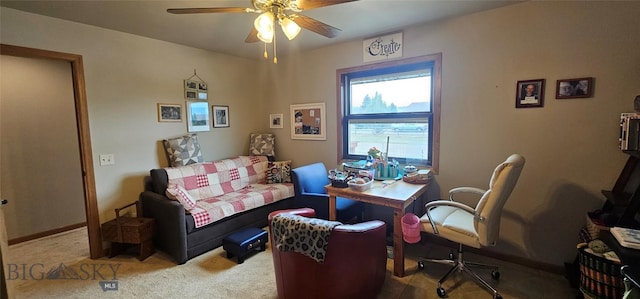 719 Jefferson St, Ennis, MT 59729 - home office featuring ceiling fan and carpet floors
