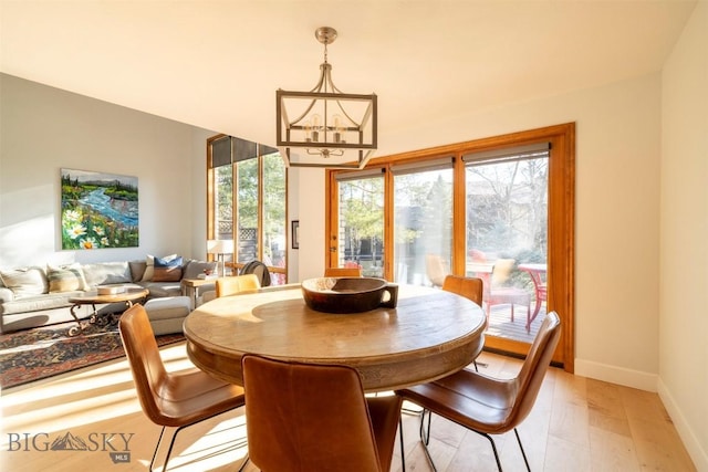 dining area featuring baseboards and light wood-style floors