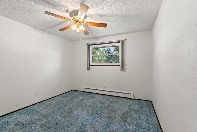 509 1st E, Whitehall, MT 59759 - spare room with a baseboard radiator, carpet flooring, a ceiling fan, and a textured ceiling