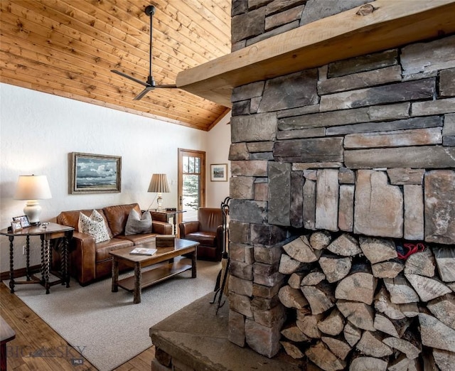 10 Wood Duck Rd, Ennis, MT 59729 - living room with a ceiling fan, wood finished floors, and vaulted ceiling