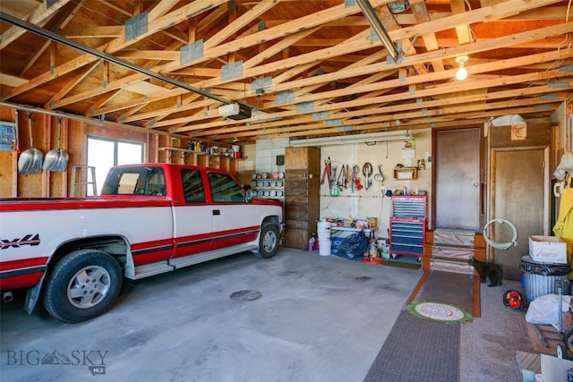 garage with a garage door opener