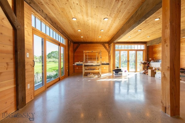 657 Waterloo Rd, Whitehall, MT 59759 - miscellaneous room featuring wooden walls, plenty of natural light, wood ceiling, and recessed lighting