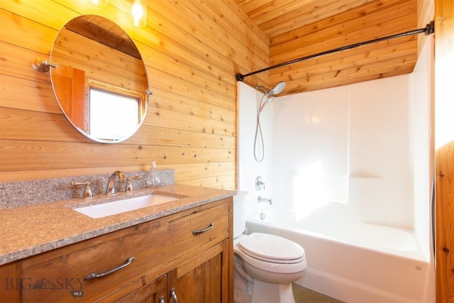 657 Waterloo Rd, Whitehall, MT 59759 - full bath with wooden walls, vanity, toilet,  shower combination, and wood ceiling