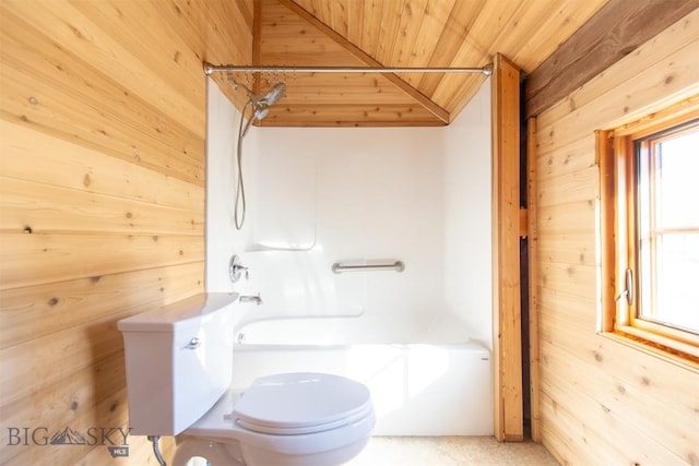 657 Waterloo Rd, Whitehall, MT 59759 - full bathroom featuring wood walls, toilet, bathing tub / shower combination, and wood ceiling