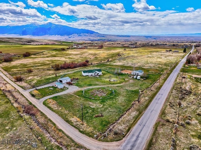 aerial view featuring a mountain view and a rural view