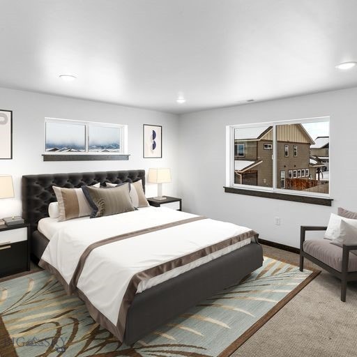 carpeted bedroom featuring recessed lighting