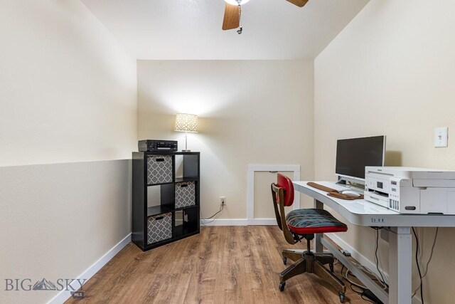 250 Jackson Ln, Belgrade, MT 59714 - office with ceiling fan, wood finished floors, and baseboards