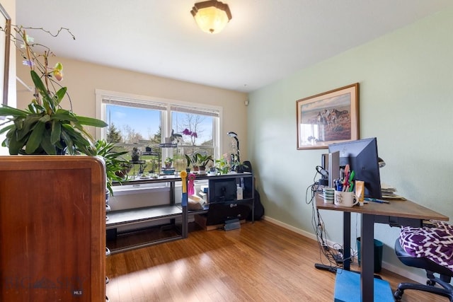 office featuring baseboards and wood finished floors