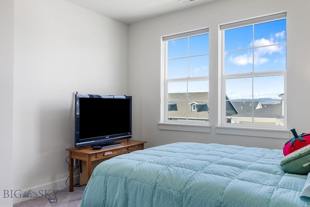 carpeted bedroom with baseboards and multiple windows