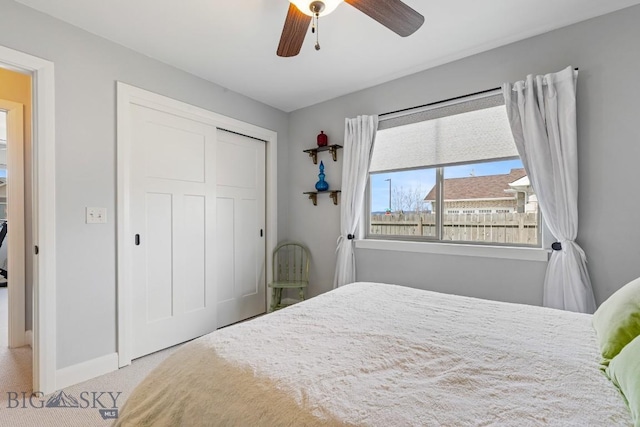 1708 Drummond Blvd, Belgrade, MT 59714 - carpeted bedroom with a closet, baseboards, and a ceiling fan