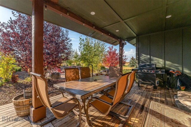 31 Haystack Dr, Bozeman, MT 59718 - wooden terrace with area for grilling and outdoor dining area