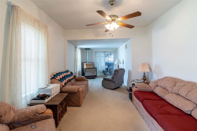602 Harris, Big Timber, MT 59011 - living room with visible vents, a ceiling fan, and light carpet