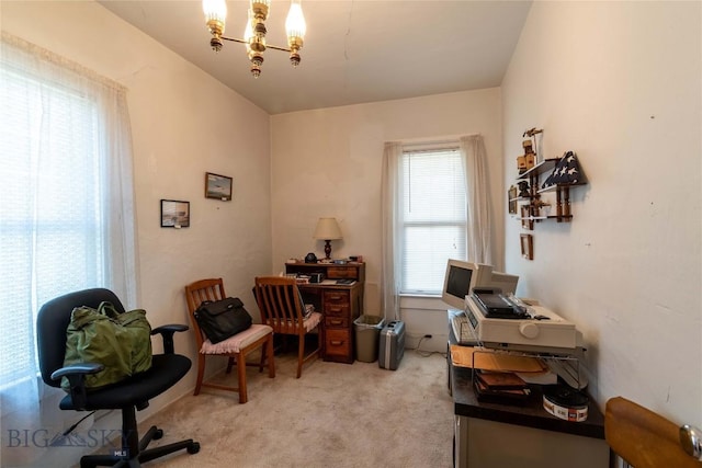 602 Harris, Big Timber, MT 59011 - home office with a notable chandelier and light carpet