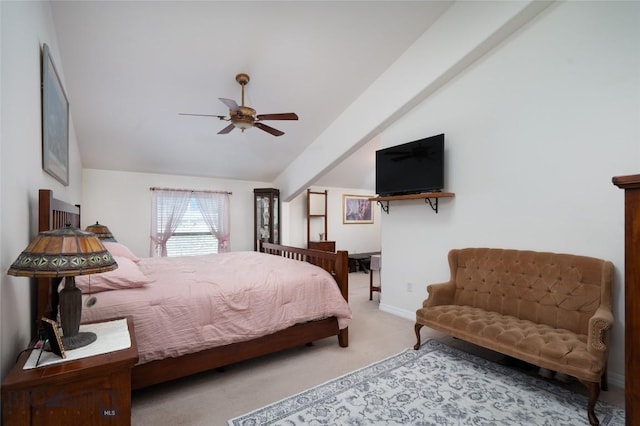 682 E River Rd, Pray, MT 59065 - bedroom featuring carpet, lofted ceiling, baseboards, and a ceiling fan