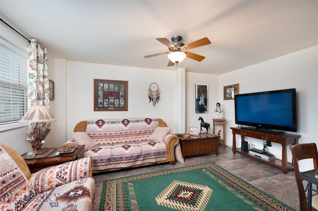 682 E River Rd, Pray, MT 59065 - living room featuring ceiling fan