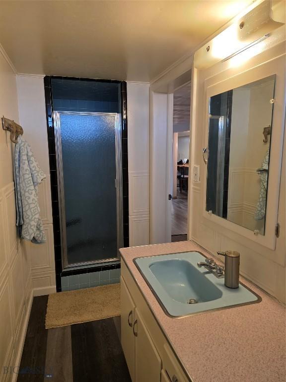606 S Arizona, Dillon, MT 59725 - bathroom with a shower stall and vanity