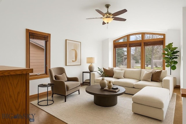 1413 Cherry Dr, Bozeman, MT 59715 - living area with ceiling fan and vaulted ceiling