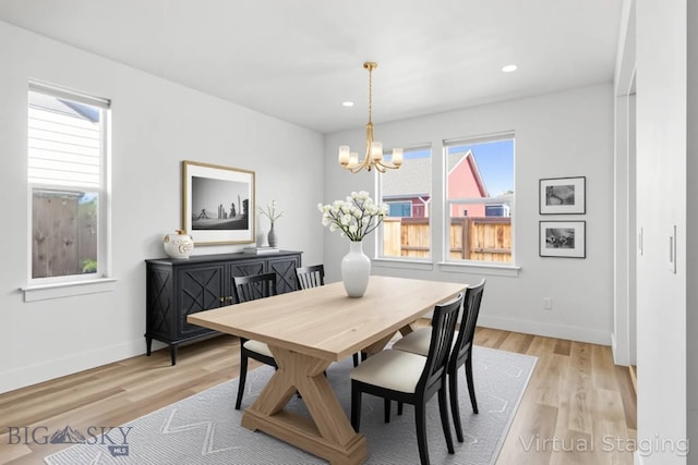 1511 Masterson, Belgrade, MT 59714 - dining space with a chandelier, light wood-type flooring, and recessed lighting