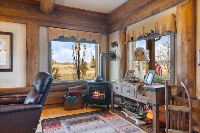 6 Browtine Ln, Ennis, MT 59729 - living area featuring hardwood / wood-style floors and a wood stove