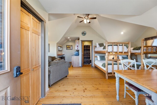 6 Browtine Ln, Ennis, MT 59729 - bedroom featuring recessed lighting, vaulted ceiling, and light wood-style flooring