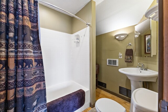 6 Browtine Ln, Ennis, MT 59729 - bathroom with curtained shower, visible vents, baseboards, toilet, and wood finished floors
