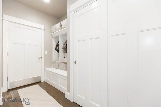mudroom featuring dark wood-style floors