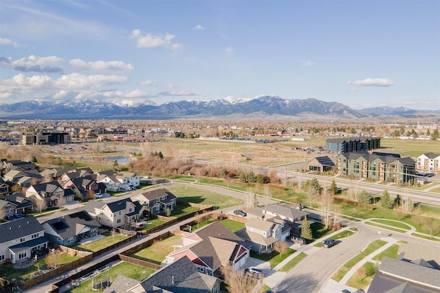aerial view featuring a residential view and a mountain view