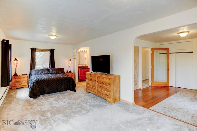 726 US Highway 10 W, Livingston, MT 59047 - carpeted bedroom featuring arched walkways and ensuite bath