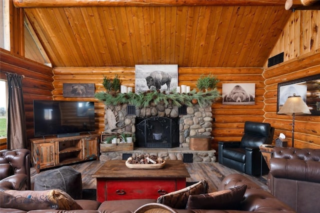 7550 Springhill Rd, Belgrade, MT 59714 - living room featuring wooden ceiling and log walls