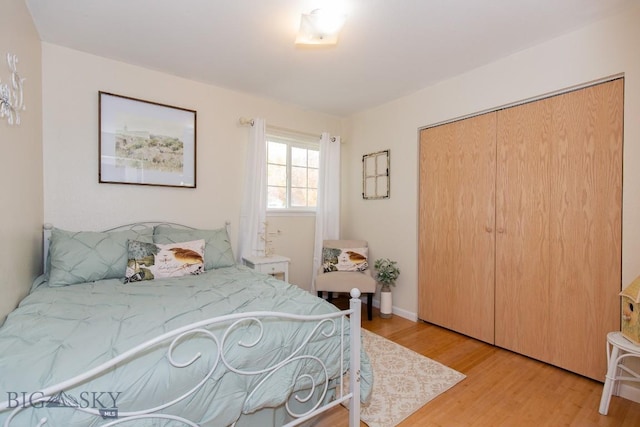 bedroom featuring a closet and light wood finished floors
