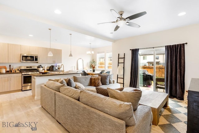 1307 Grover Ln Unit B, Belgrade, MT 59714 - living room with a ceiling fan and recessed lighting