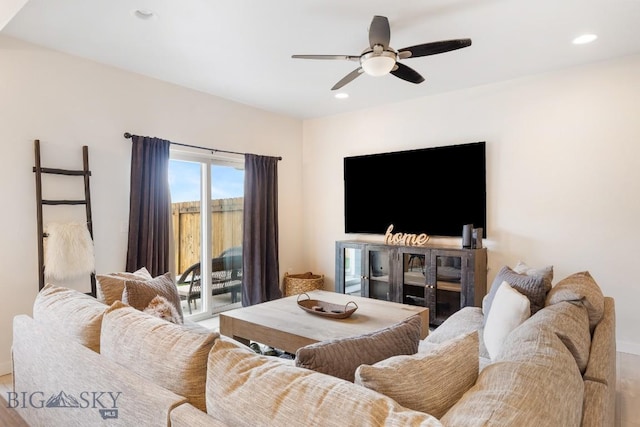1307 Grover Ln Unit B, Belgrade, MT 59714 - living room with ceiling fan, recessed lighting, and wood finished floors
