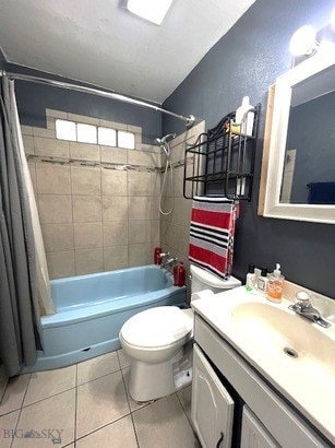 820 Lexington Ave, Butte, MT 59701 - bathroom featuring vanity, tile patterned flooring, toilet, and shower / tub combo with curtain