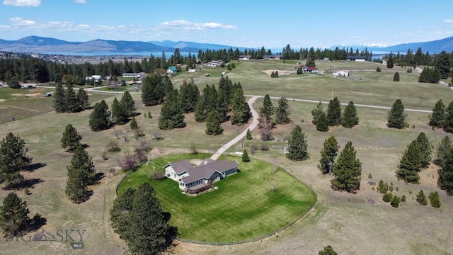 birds eye view of property featuring a rural view and a mountain view
