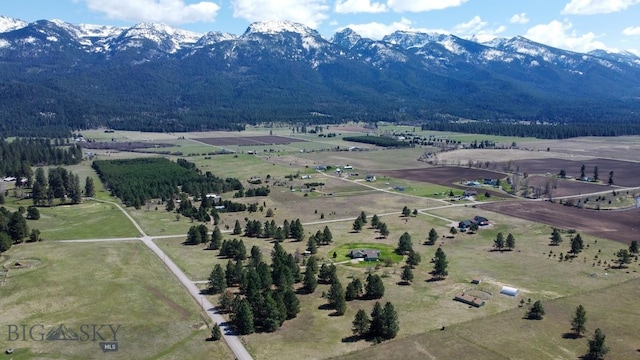 birds eye view of property with a rural view and a mountain view