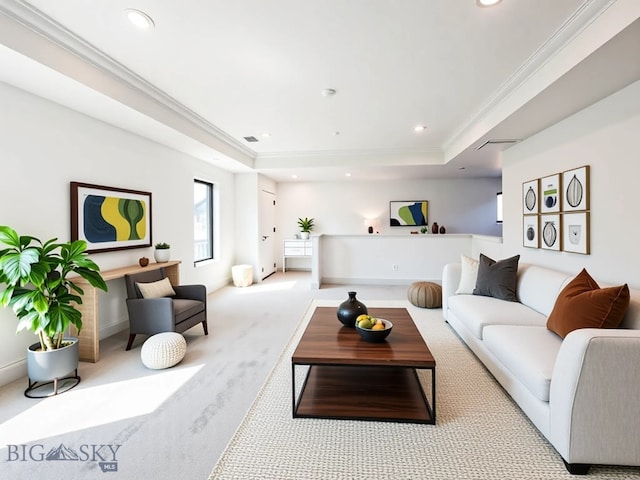 51 W Granite Peak, Bozeman, MT 59718 - carpeted living area with a tray ceiling, recessed lighting, and crown molding
