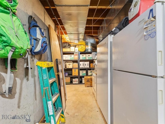 interior space with freestanding refrigerator