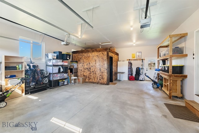 garage with a garage door opener