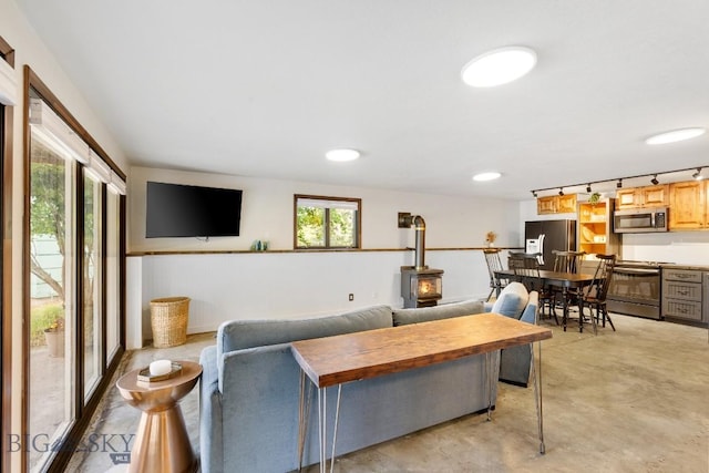 living room with concrete floors