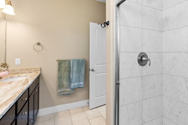 1604 Drummond Blvd, Belgrade, MT 59714 - bathroom featuring vanity, baseboards, and a shower stall