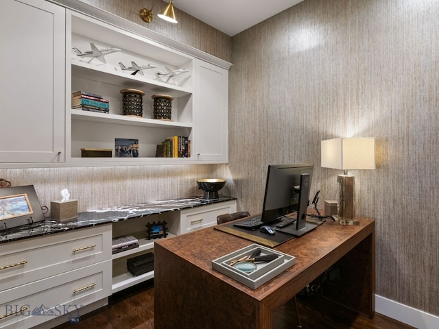 office space with dark wood-style floors