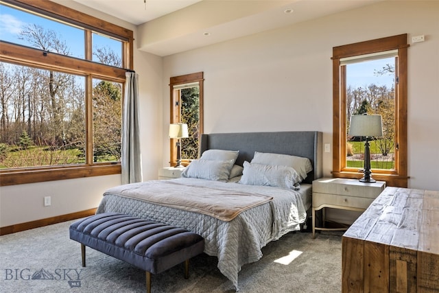 carpeted bedroom featuring baseboards